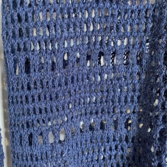 DKNY Jeans Tunic Sweater Medium Blue Silver Metallic Open Knit Long Sleeves - Picture 7 of 9